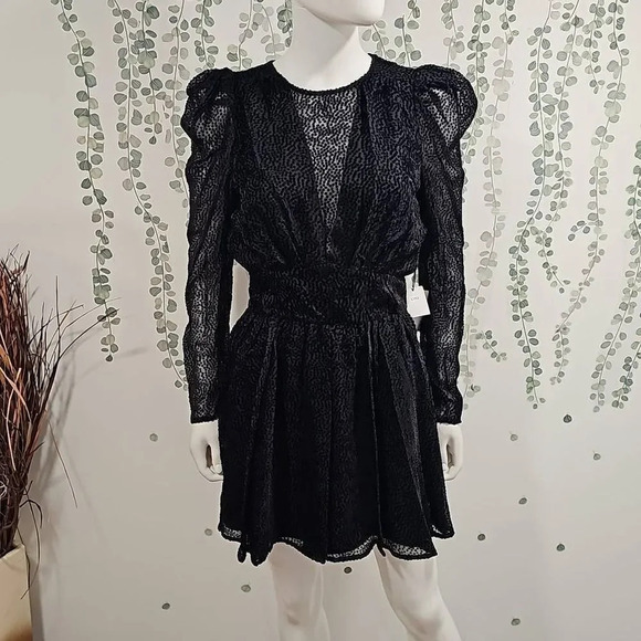 New LINI Gemma Velvet Polka Dot Long Sheer Sleeves Mini Cocktail Dress S - Picture 3 of 13